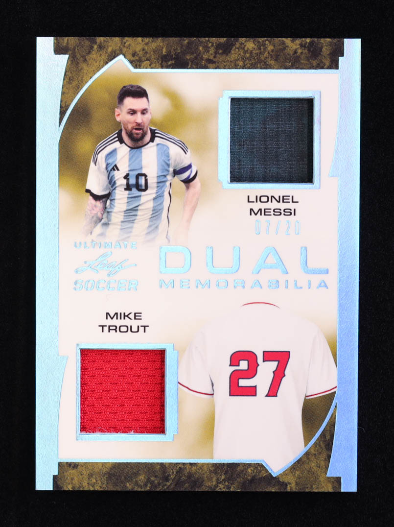 Lionel Messi / Mike Trout 2023 Leaf Ultimate Soccer Dual Memorabilia Platinum #UDM15 #07/20 at PristineAuction.com Lionel Messi / Mike Trout 2023 Leaf Ultimate Soccer Dual Memorabilia Platinum #UDM15 #07/20 at PristineAuction.com