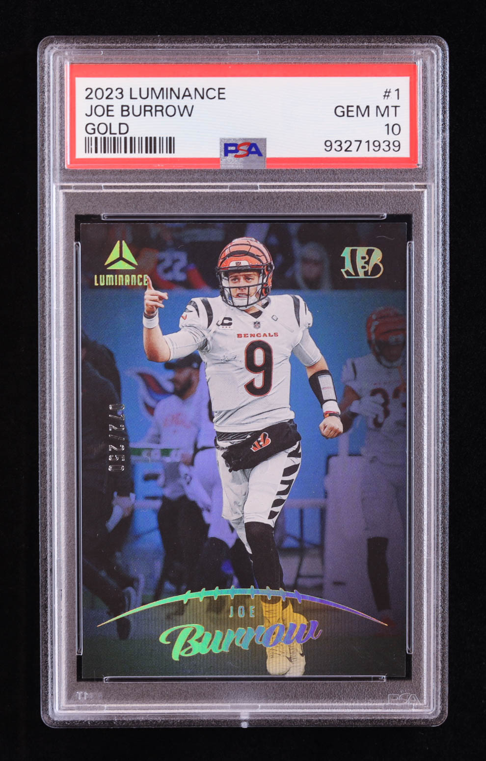 Joe Burrow 2023 Panini Luminance Gold #1 #072/250 (PSA 10) at PristineAuction.com Joe Burrow 2023 Panini Luminance Gold #1 #072/250 (PSA 10) at PristineAuction.com