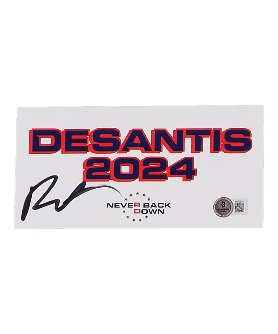Ron DeSantis Signed 4x7.5 Bumper Sticker (Beckett) at PristineAuction.com Ron DeSantis Signed 4x7.5 Bumper Sticker (Beckett) at PristineAuction.com