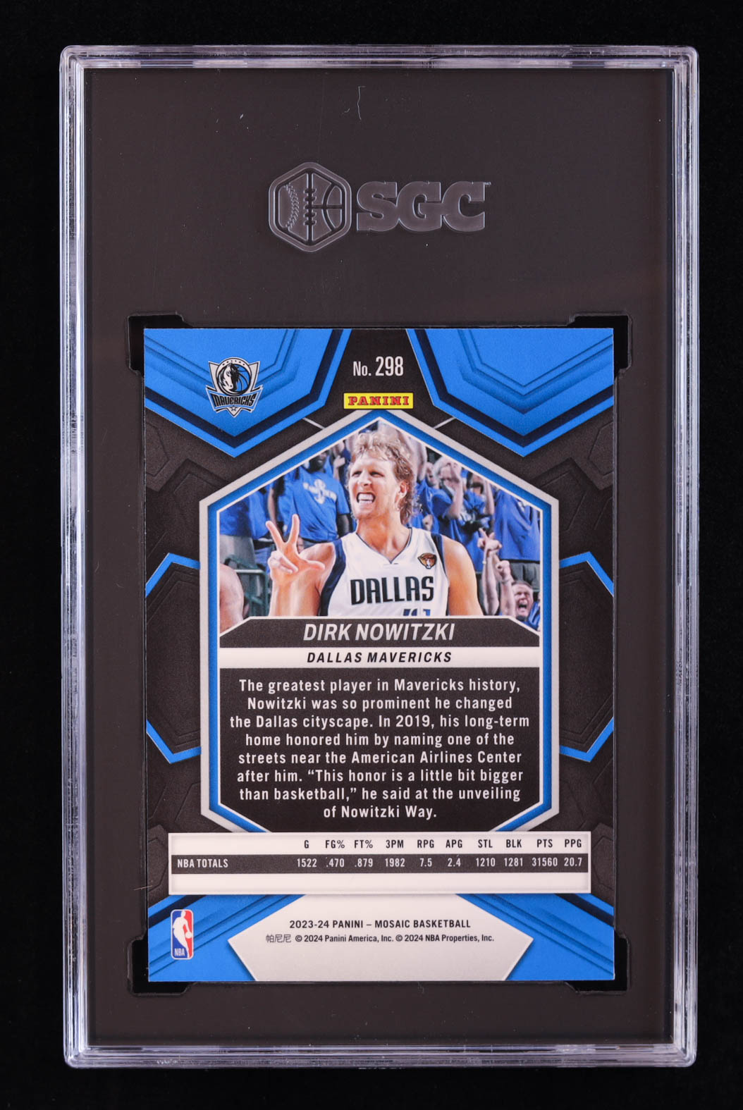Dirk Nowitzki 2023-24 Panini Mosaic #298 / NBA Greats (SGC 10) at PristineAuction.com Dirk Nowitzki 2023-24 Panini Mosaic #298 / NBA Greats (SGC 10) at PristineAuction.com