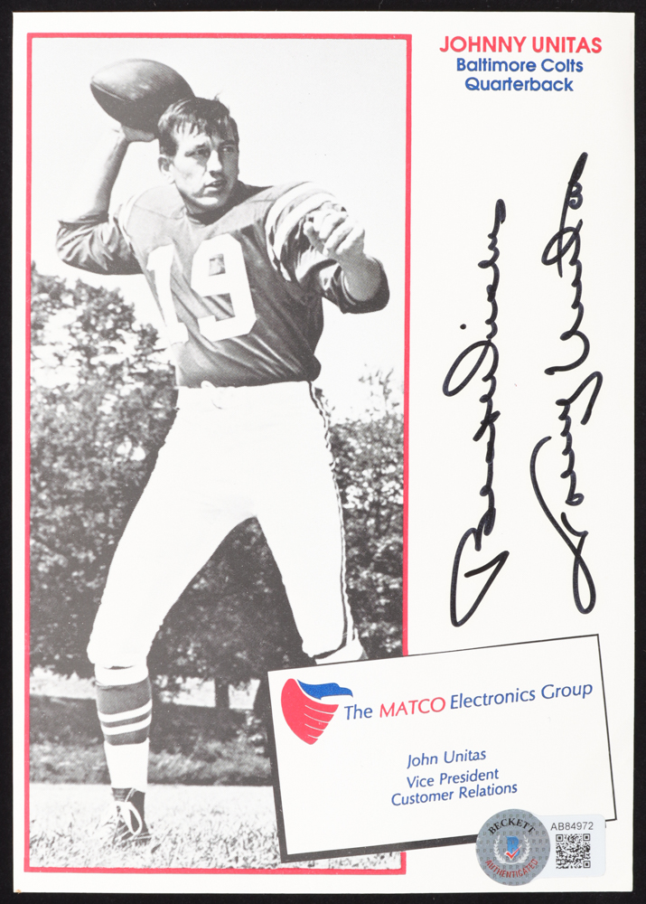 Johnny Unitas Signed MATCO Electronics Group 5x7 Photo Inscribed "Best Wishes" (Beckett) at PristineAuction.com Johnny Unitas Signed MATCO Electronics Group 5x7 Photo Inscribed "Best Wishes" (Beckett) at PristineAuction.com