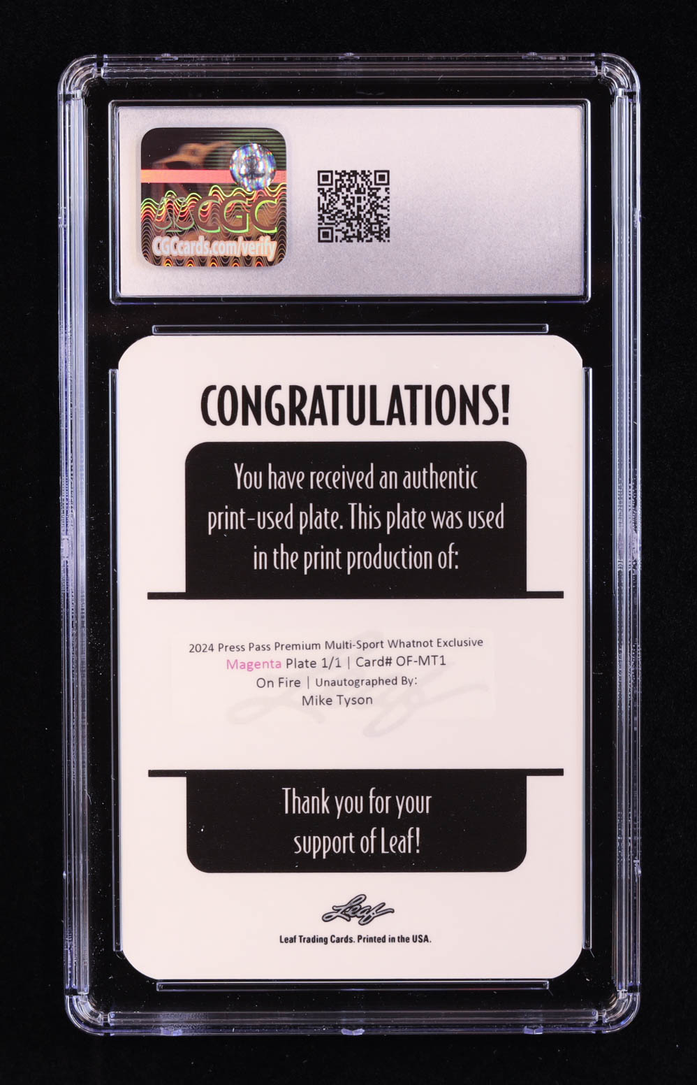 Mike Tyson 2024 Leaf Press Pass Premium On Fire Autographs Unsigned Printing Plates Magenta #OFMT1 #1/1 (CGC 10) at PristineAuction.com Mike Tyson 2024 Leaf Press Pass Premium On Fire Autographs Unsigned Printing Plates Magenta #OFMT1 #1/1 (CGC 10) at PristineAuction.com