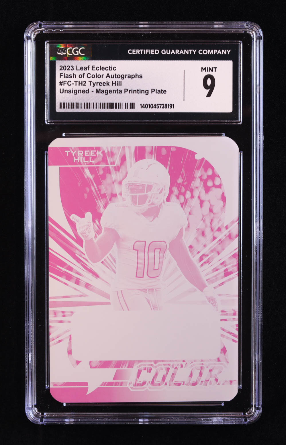 Tyreek Hill 2023 Leaf Eclectic Flash of Color Autographs Unsigned Printing Plates Magenta #FCTH2 #1/1 (CGC 9) at PristineAuction.com Tyreek Hill 2023 Leaf Eclectic Flash of Color Autographs Unsigned Printing Plates Magenta #FCTH2 #1/1 (CGC 9) at PristineAuction.com