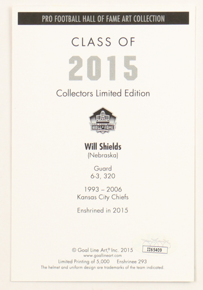 Will Shields Signed LE Chiefs Pro Football Hall of Fame Art Series Football Card Inscribed "HOF 15'" (JSA) at PristineAuction.com Will Shields Signed LE Chiefs Pro Football Hall of Fame Art Series Football Card Inscribed "HOF 15'" (JSA) at PristineAuction.com