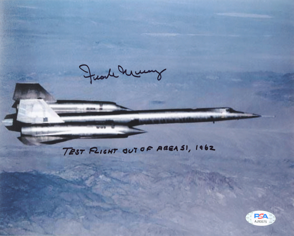 Frank Murray Signed A-12 Blackbird 8x10 Photo Inscribed "Test Flight Out of Area 51, 1962" (PSA) at PristineAuction.com Frank Murray Signed A-12 Blackbird 8x10 Photo Inscribed "Test Flight Out of Area 51, 1962" (PSA) at PristineAuction.com
