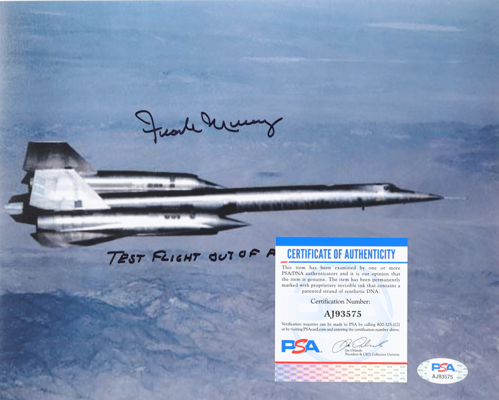 Frank Murray Signed A-12 Blackbird 8x10 Photo Inscribed "Test Flight Out of Area 51, 1962" (PSA) at PristineAuction.com Frank Murray Signed A-12 Blackbird 8x10 Photo Inscribed "Test Flight Out of Area 51, 1962" (PSA) at PristineAuction.com