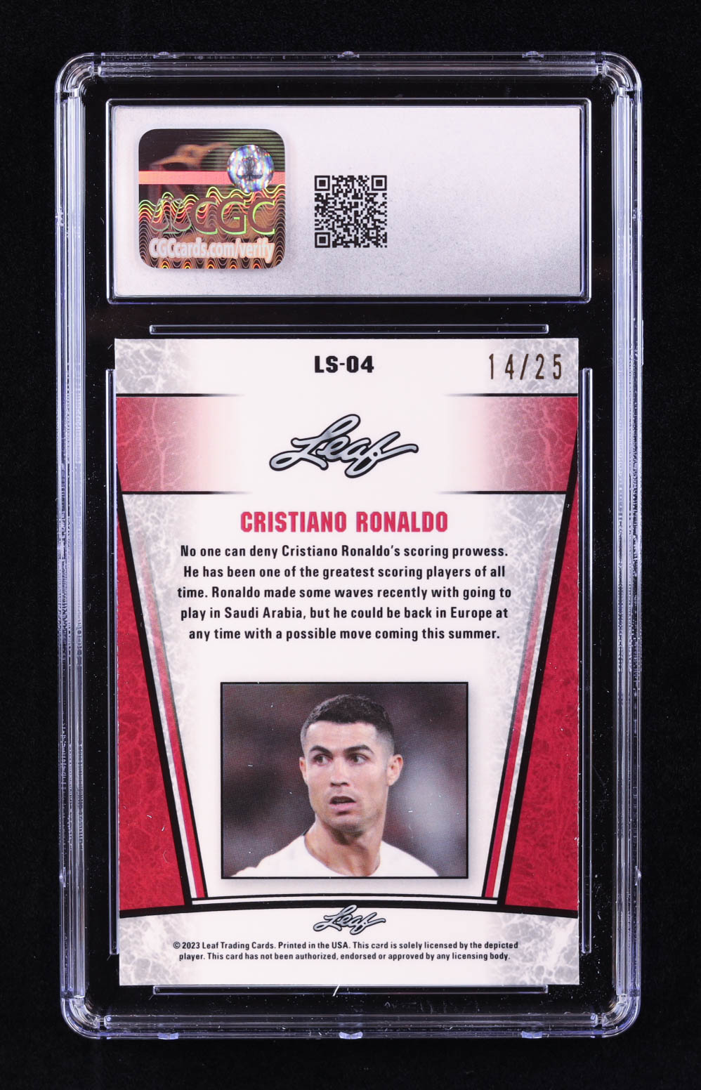 Cristiano Ronaldo 2023 Leaf Metal Special Release Legend Silver Mojo Silver #LS04 #14/25 (CGC 10) at PristineAuction.com Cristiano Ronaldo 2023 Leaf Metal Special Release Legend Silver Mojo Silver #LS04 #14/25 (CGC 10) at PristineAuction.com