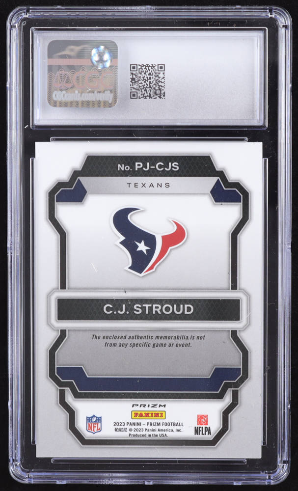 CJ Stroud 2023 Panini Prizm Premier Jerseys Pink #2 RC (CGC 10) at PristineAuction.com CJ Stroud 2023 Panini Prizm Premier Jerseys Pink #2 RC (CGC 10) at PristineAuction.com