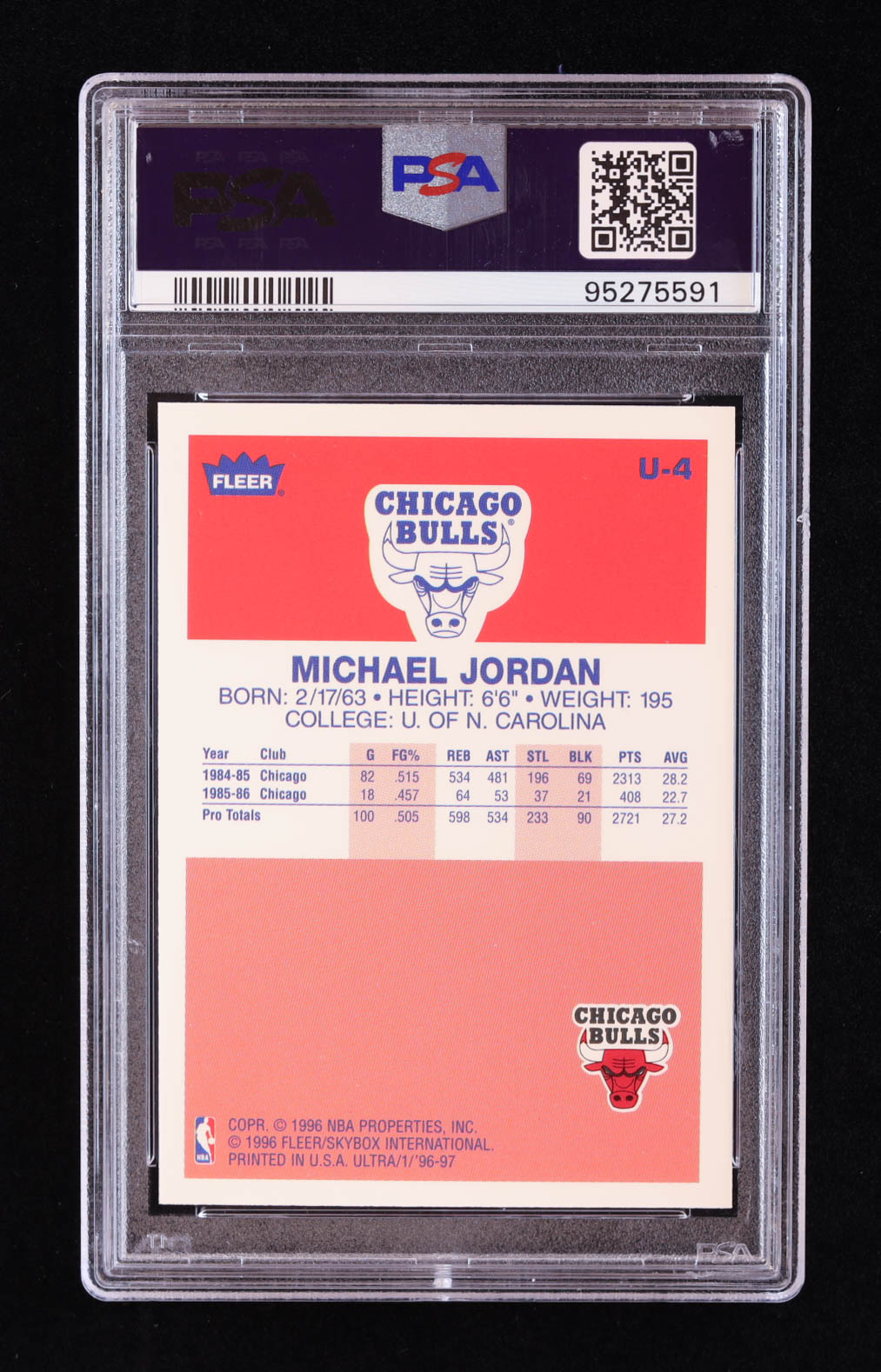 Michael Jordan 1996-97 Ultra Decade of Excellence #U4 (PSA 10) at PristineAuction.com Michael Jordan 1996-97 Ultra Decade of Excellence #U4 (PSA 10) at PristineAuction.com