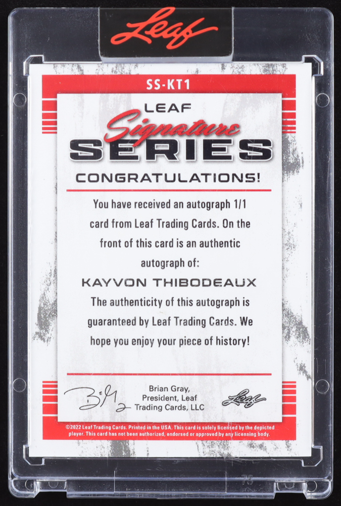 Kayvon Thibodeaux 2022 Leaf Signature Series Tiger #SSKT1 RC #1/1 at PristineAuction.com Kayvon Thibodeaux 2022 Leaf Signature Series Tiger #SSKT1 RC #1/1 at PristineAuction.com