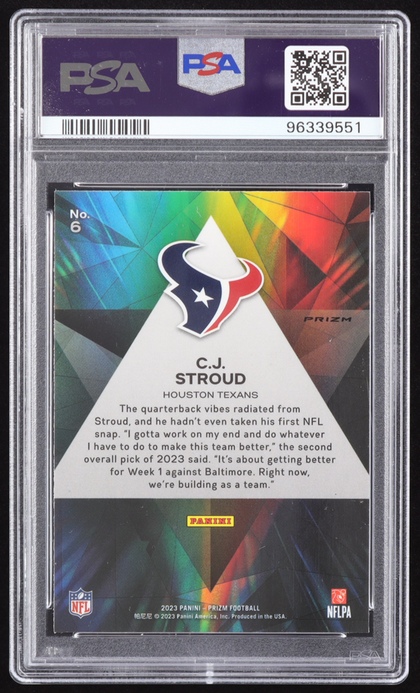 CJ Stroud 2023 Panini Prizm Prizmatic Prizms Green #6 RC (PSA 10) at PristineAuction.com CJ Stroud 2023 Panini Prizm Prizmatic Prizms Green #6 RC (PSA 10) at PristineAuction.com