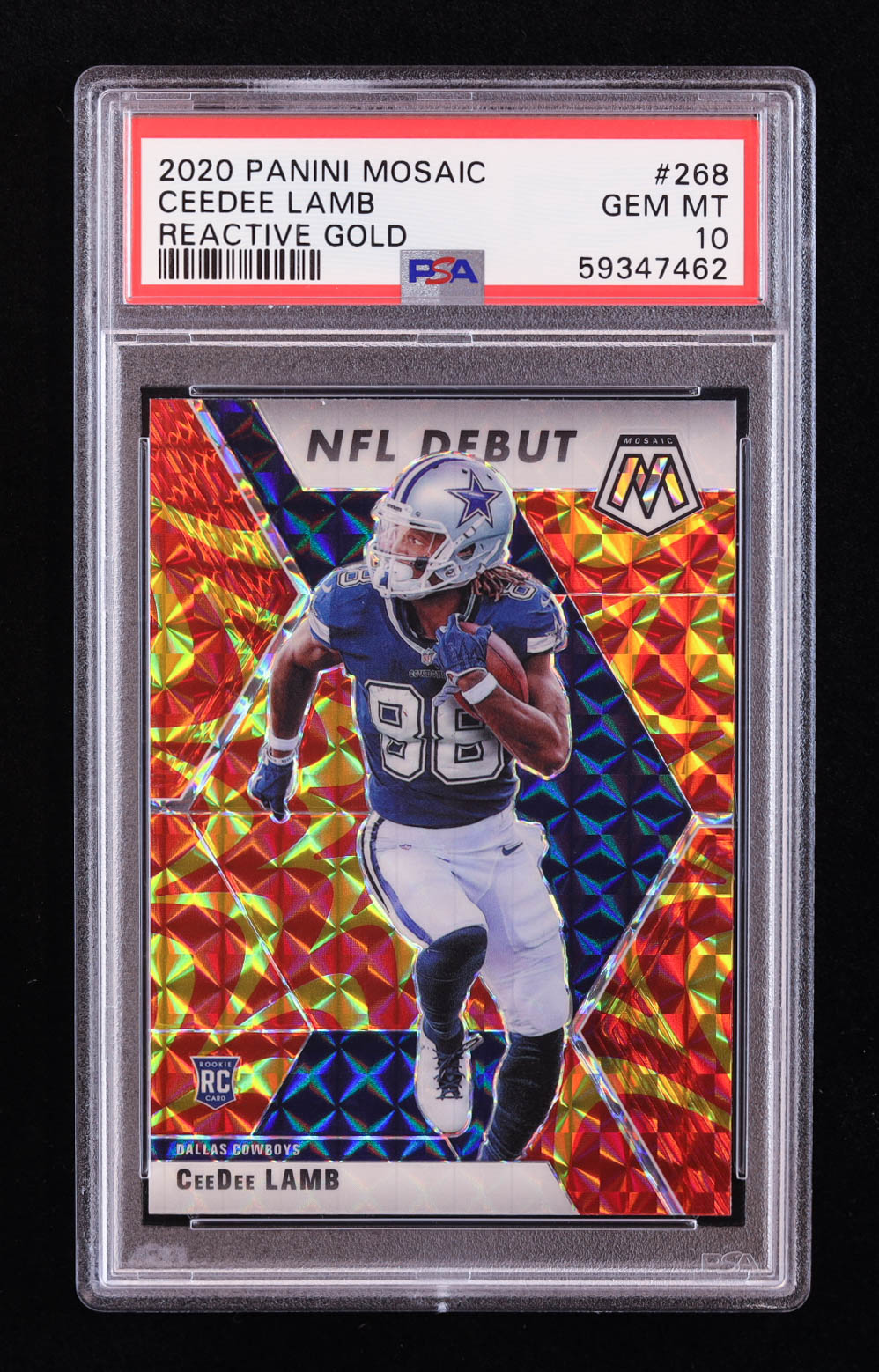 CeeDee Lamb 2020 Panini Mosaic Mosaic Reactive Gold #268 DEB RC (PSA 10) at PristineAuction.com CeeDee Lamb 2020 Panini Mosaic Mosaic Reactive Gold #268 DEB RC (PSA 10) at PristineAuction.com