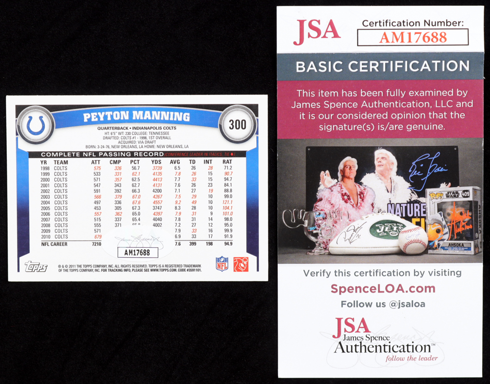 Peyton Manning Signed 2011 Topps #300A / White Jersey (JSA) at PristineAuction.com Peyton Manning Signed 2011 Topps #300A / White Jersey (JSA) at PristineAuction.com