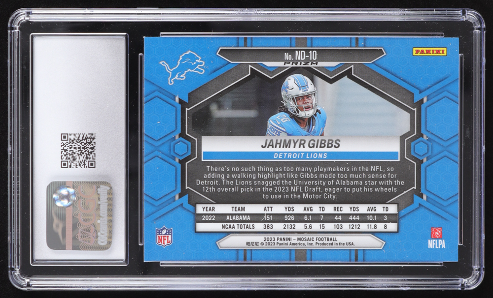 Jahmyr Gibbs 2023 Panini Mosaic NFL Debut Mosaic Pink #10 RC (CGC 9) at PristineAuction.com Jahmyr Gibbs 2023 Panini Mosaic NFL Debut Mosaic Pink #10 RC (CGC 9) at PristineAuction.com