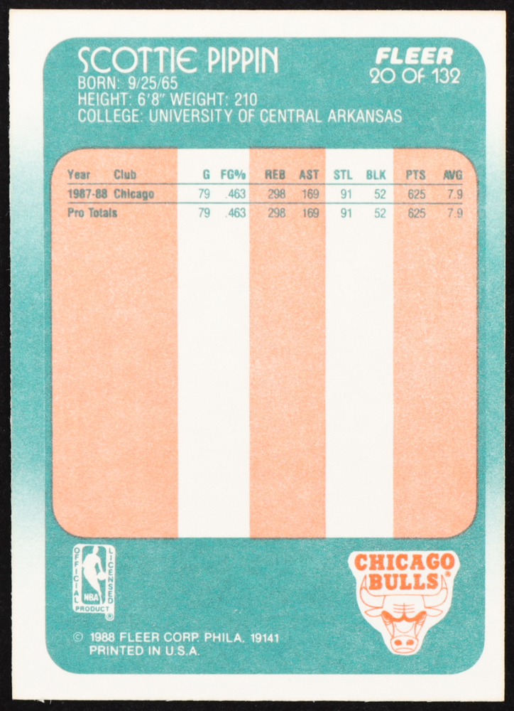 Scottie Pippen 1988 Fleer #20 RC at PristineAuction.com Scottie Pippen 1988 Fleer #20 RC at PristineAuction.com
