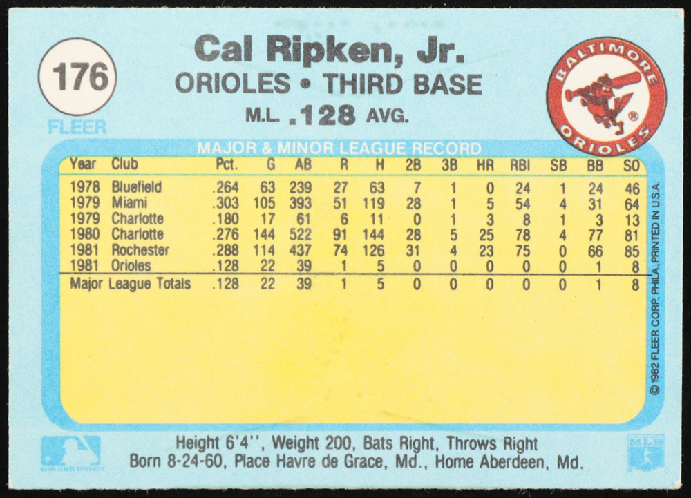 Cal Ripken Jr. 1982 Fleer #176 RC at PristineAuction.com Cal Ripken Jr. 1982 Fleer #176 RC at PristineAuction.com