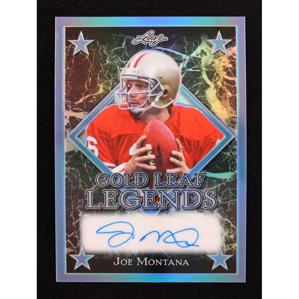 Joe Montana 2024 Leaf Legacy Collection "Gold Leaf Legends" #GLL-JM2 Autograph Platinum Blue Prismatic SP Variation #10/25 at PristineAuction.com