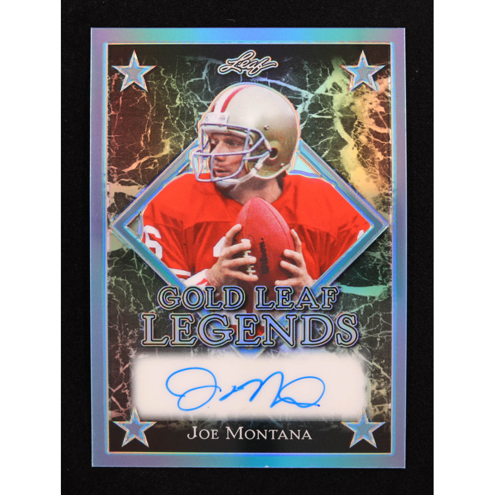 Joe Montana 2024 Leaf Legacy Collection "Gold Leaf Legends" #GLL-JM2 Autograph Platinum Blue Prismatic SP Variation #2/25 at PristineAuction.com