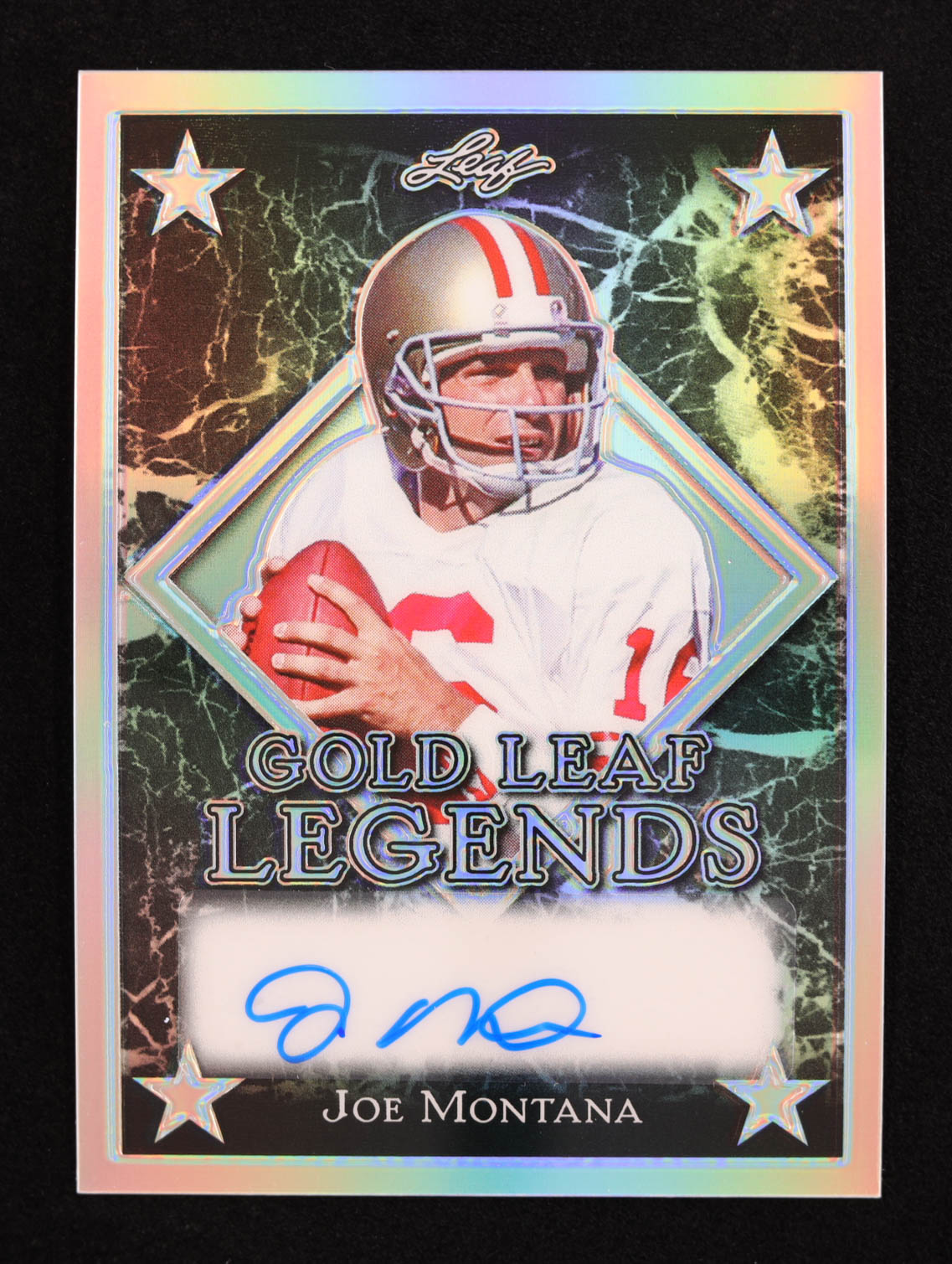 Joe Montana 2024 Leaf Legacy Collection "Gold Leaf Legends" #GLL-JM1 Autograph Silver Prismatic SP Variation #16/35 at PristineAuction.com Joe Montana 2024 Leaf Legacy Collection "Gold Leaf Legends" #GLL-JM1 Autograph Silver Prismatic SP Variation #16/35 at PristineAuction.com