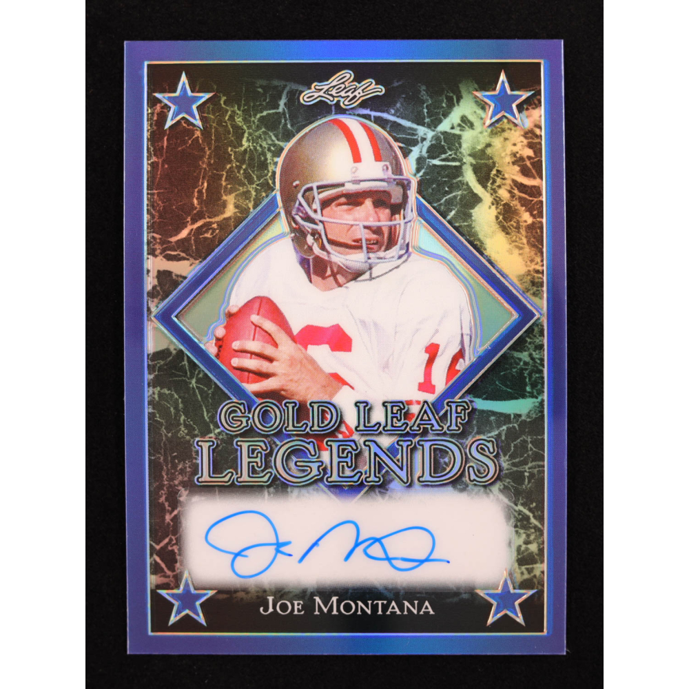 Joe Montana 2024 Leaf Legacy Collection "Gold Leaf Legends" #GLL-JM1 Autograph Dark Blue Prismatic SP Variation #5/5 at PristineAuction.com