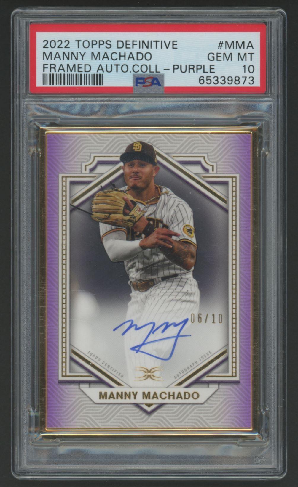 Manny Machado 2022 Topps Definitive Framed Purple Autograph Collection #MMA #6/10 (PSA 10) at PristineAuction.com Manny Machado 2022 Topps Definitive Framed Purple Autograph Collection #MMA #6/10 (PSA 10) at PristineAuction.com