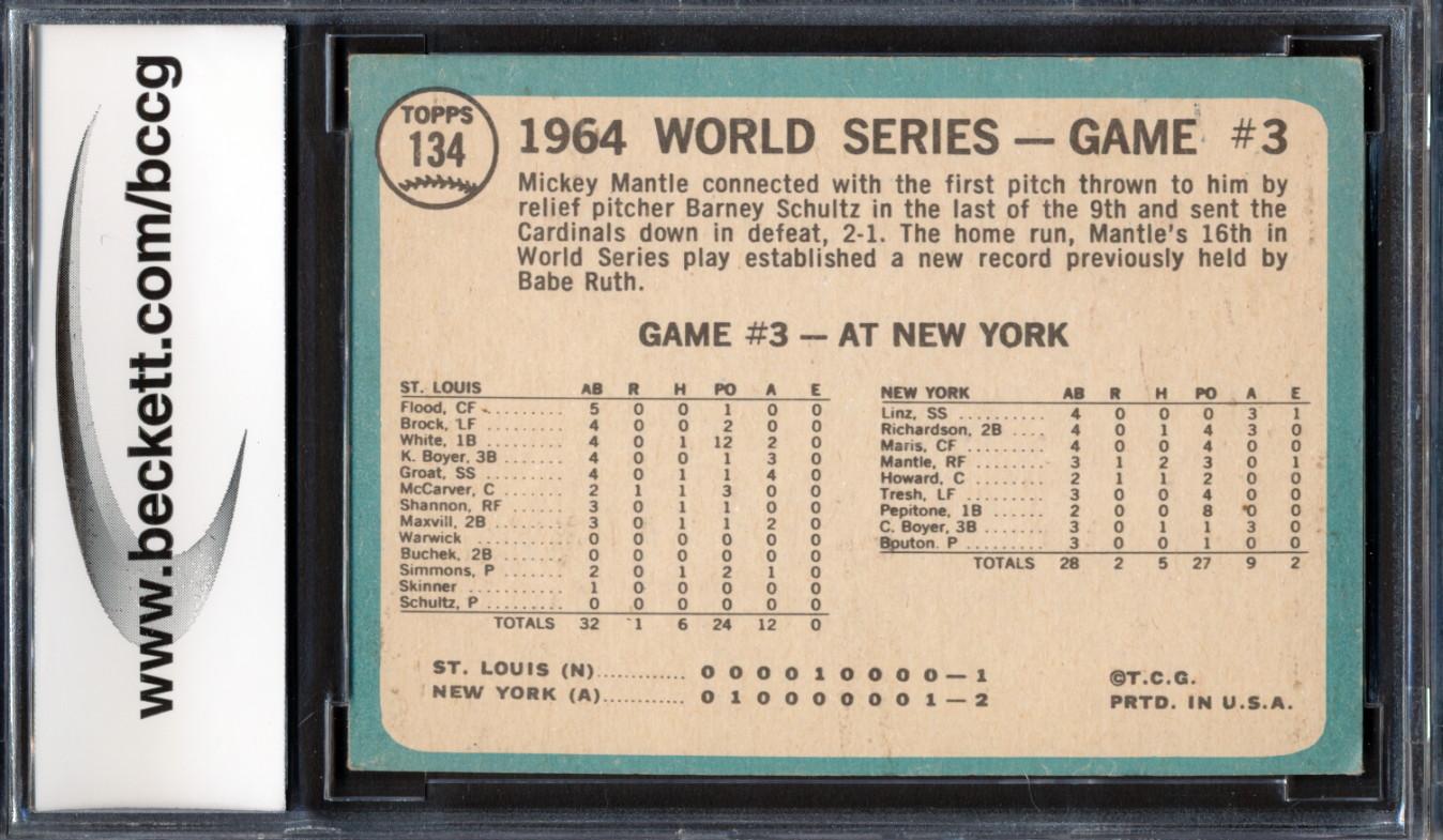 Mickey Mantle 1965 Topps #134 / World Series Game 3 (BCCG 8) at PristineAuction.com Mickey Mantle 1965 Topps #134 / World Series Game 3 (BCCG 8) at PristineAuction.com