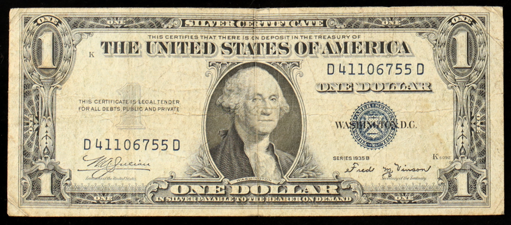 1935-B United States $1 One Dollar Silver Certificate - Blue Seal at PristineAuction.com 1935-B United States $1 One Dollar Silver Certificate - Blue Seal at PristineAuction.com