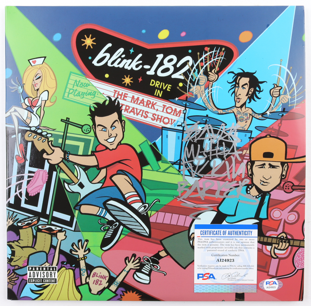 Travis "Mutha F****n" Barker Signed Blink 182 "The Mark, Tom, and Travis Show" Vinyl Record Album (PSA) at PristineAuction.com Travis "Mutha F****n" Barker Signed Blink 182 "The Mark, Tom, and Travis Show" Vinyl Record Album (PSA) at PristineAuction.com