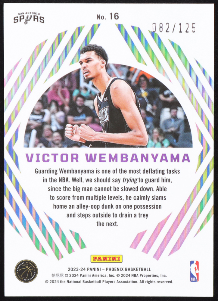 Victor Wembanyama 2023-24 Panini Phoenix Mystique Red #16 RC #082/125 at PristineAuction.com Victor Wembanyama 2023-24 Panini Phoenix Mystique Red #16 RC #082/125 at PristineAuction.com