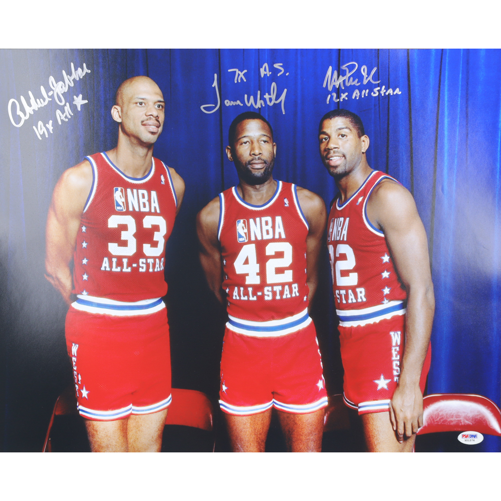 Kareem Abdul-Jabbar, James Worthy & Magic Johnson Signed NBA All-Star ...