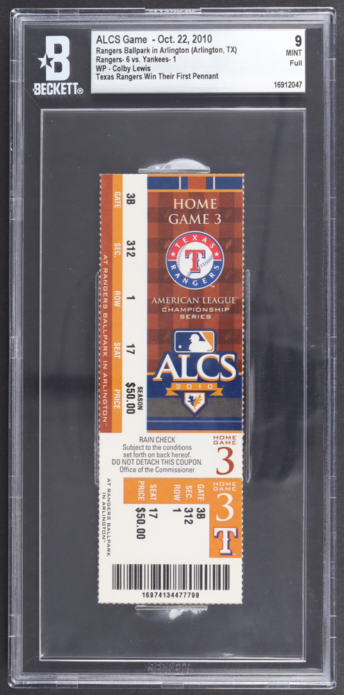 2010 ALCS Rangers First Pennant Win Ticket (BGS 9) at PristineAuction.com 2010 ALCS Rangers First Pennant Win Ticket (BGS 9) at PristineAuction.com