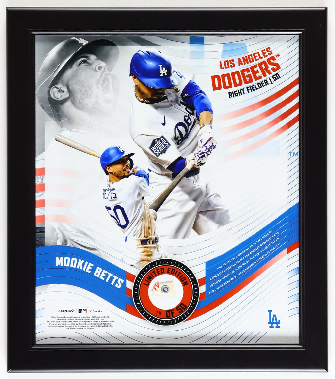 Mookie Betts LE Dodgers Custom Framed Game-Used Baseball Piece Display (MLB) at PristineAuction.com Mookie Betts LE Dodgers Custom Framed Game-Used Baseball Piece Display (MLB) at PristineAuction.com