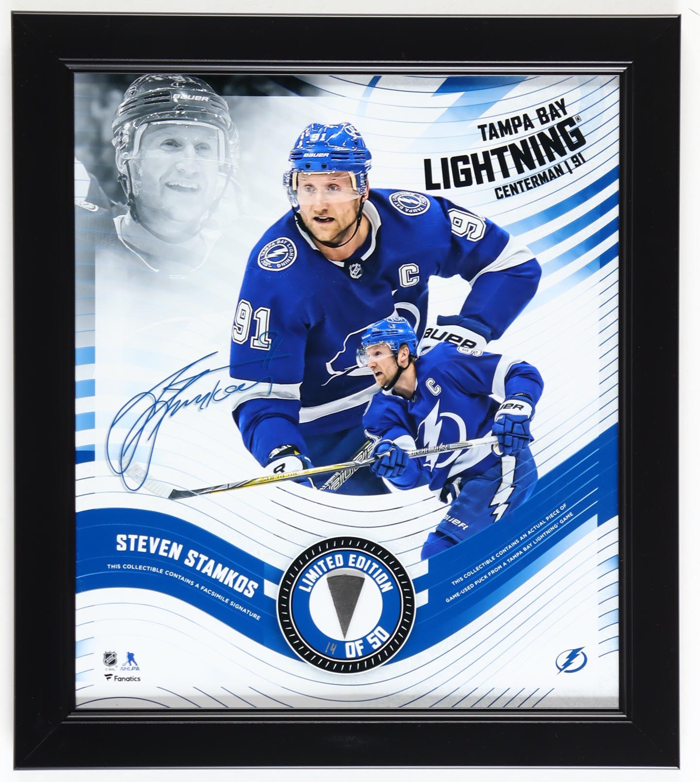 Steven Stamkos LE Lightning Custom Framed Game-Used Puck Piece Display (Fanatics) at PristineAuction.com Steven Stamkos LE Lightning Custom Framed Game-Used Puck Piece Display (Fanatics) at PristineAuction.com