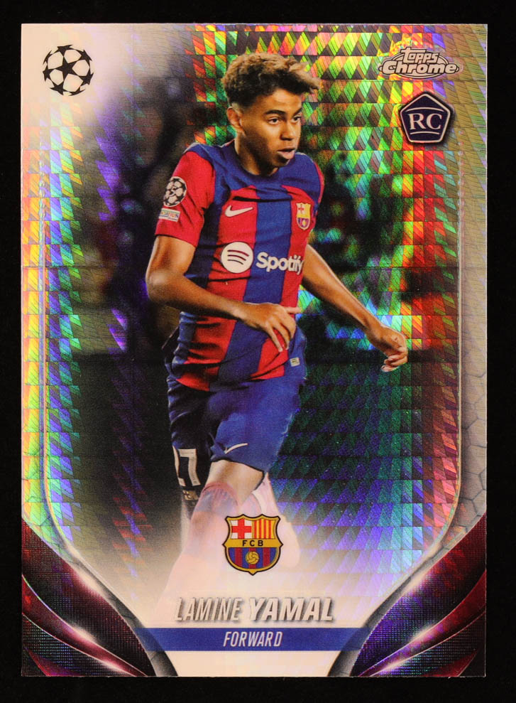 Lamine Yamal 2023-24 Topps Chrome UEFA Champions League Prism Refractors #64 RC at PristineAuction.com Lamine Yamal 2023-24 Topps Chrome UEFA Champions League Prism Refractors #64 RC at PristineAuction.com