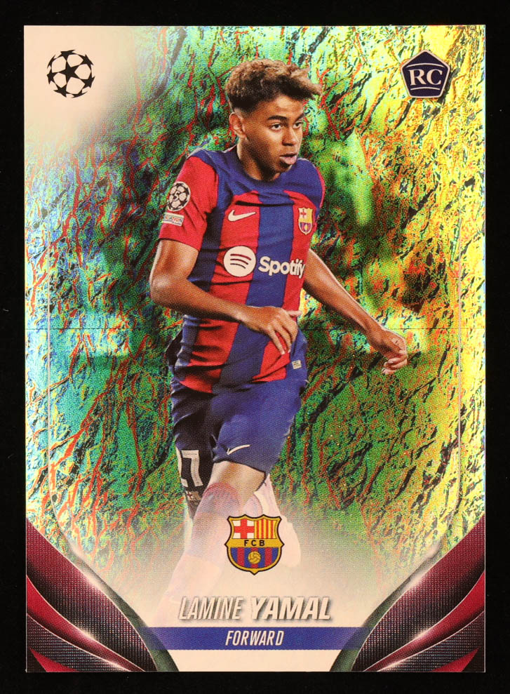 Lamine Yamal 2023-24 Topps UEFA Champions League Jade Refractors #64 RC at PristineAuction.com Lamine Yamal 2023-24 Topps UEFA Champions League Jade Refractors #64 RC at PristineAuction.com