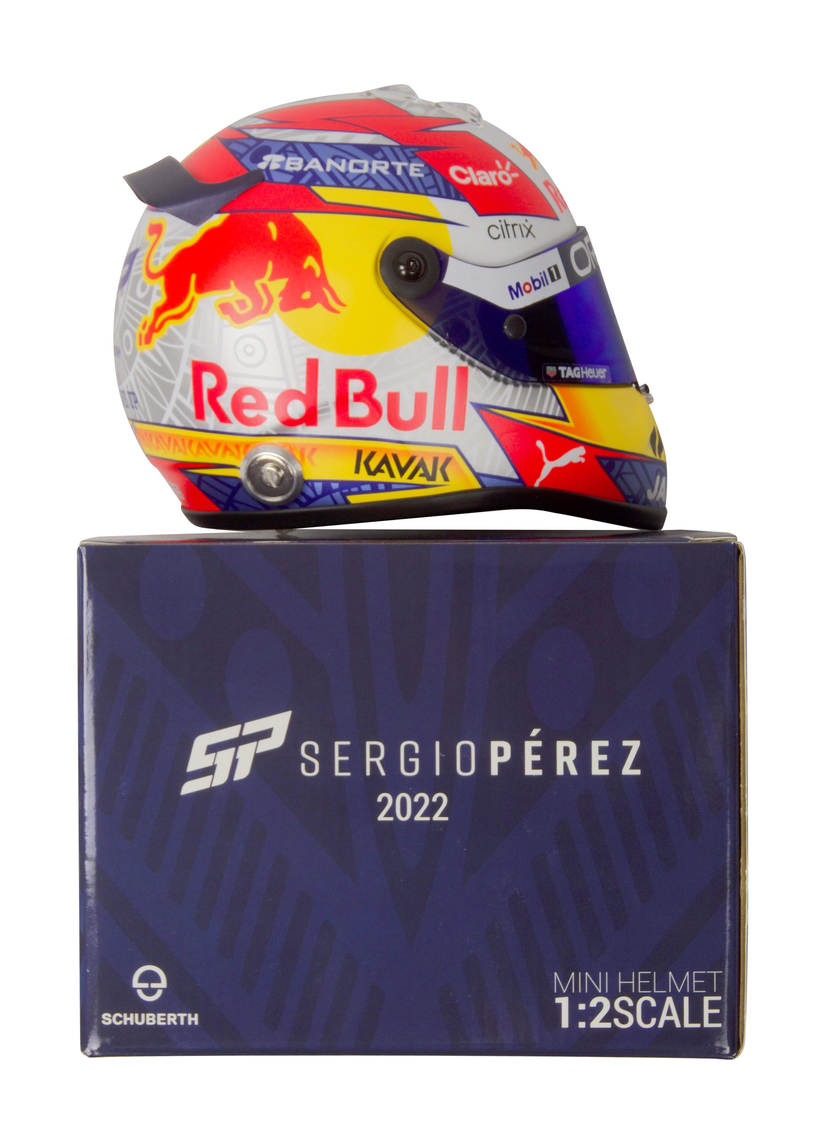 Sergio Perez Signed Red Bull 2022 1:2 Scale Racing Mini Helmet (Beckett) at PristineAuction.com Sergio Perez Signed Red Bull 2022 1:2 Scale Racing Mini Helmet (Beckett) at PristineAuction.com
