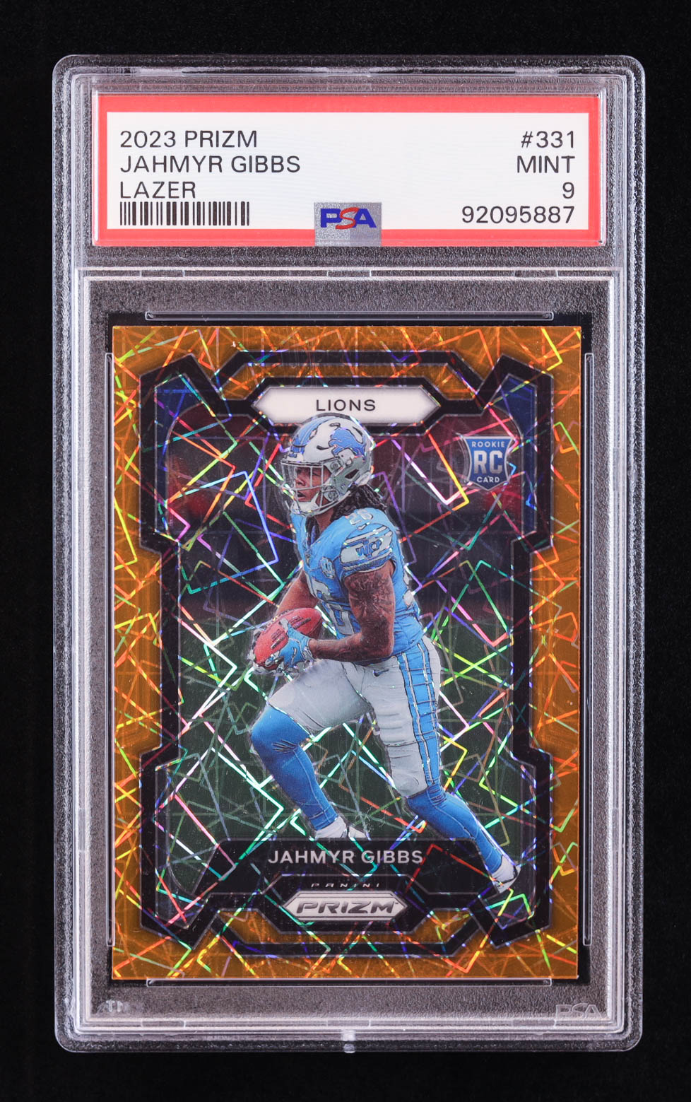 Jahmyr Gibbs 2023 Panini Prizm Prizms Orange Lazer #331 RC (PSA 9) at PristineAuction.com Jahmyr Gibbs 2023 Panini Prizm Prizms Orange Lazer #331 RC (PSA 9) at PristineAuction.com