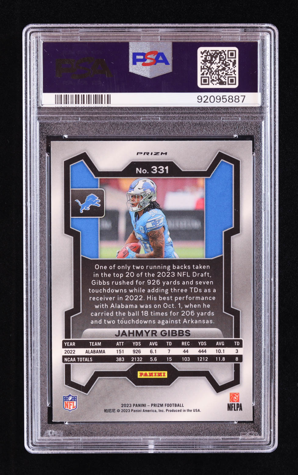 Jahmyr Gibbs 2023 Panini Prizm Prizms Orange Lazer #331 RC (PSA 9) at PristineAuction.com Jahmyr Gibbs 2023 Panini Prizm Prizms Orange Lazer #331 RC (PSA 9) at PristineAuction.com