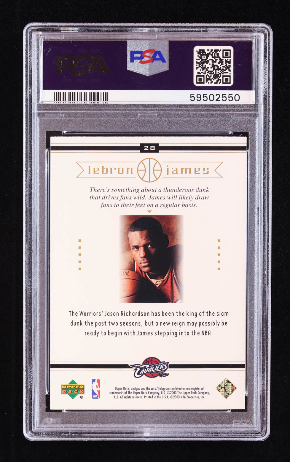 LeBron James 2003 Upper Deck LeBron James Box Set #28 RC / New Reign (PSA 9) at PristineAuction.com LeBron James 2003 Upper Deck LeBron James Box Set #28 RC / New Reign (PSA 9) at PristineAuction.com