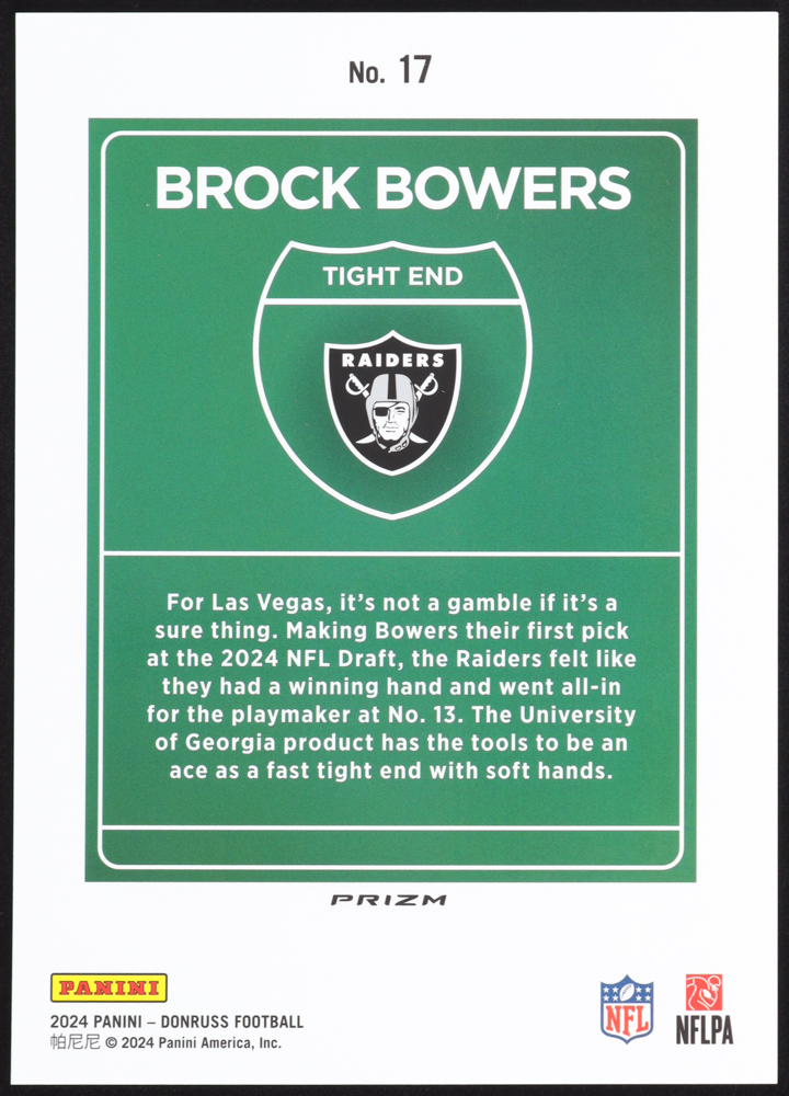 Brock Bowers 2024 Donruss Downtown! Oversize #17 RC at PristineAuction.com Brock Bowers 2024 Donruss Downtown! Oversize #17 RC at PristineAuction.com