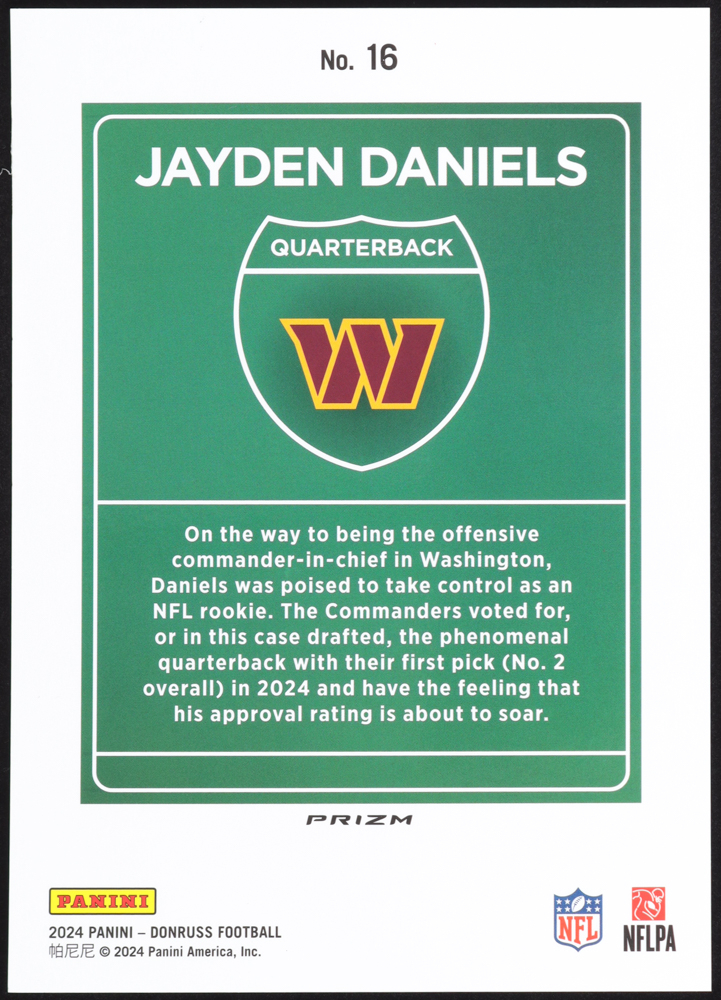Jayden Daniels 2024 Donruss Downtown! Oversize #16 RC at PristineAuction.com Jayden Daniels 2024 Donruss Downtown! Oversize #16 RC at PristineAuction.com