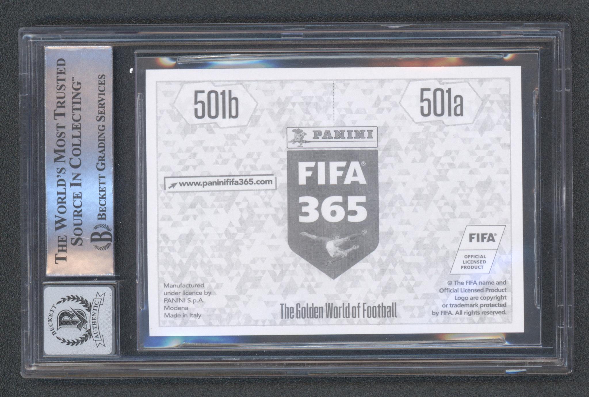 Lionel Messi & Cristiano Ronaldo Signed 2017-18 Panini FIFA 365 Stickers #501 (BGS | Autograph Grade 10) at PristineAuction.com Lionel Messi & Cristiano Ronaldo Signed 2017-18 Panini FIFA 365 Stickers #501 (BGS | Autograph Grade 10) at PristineAuction.com