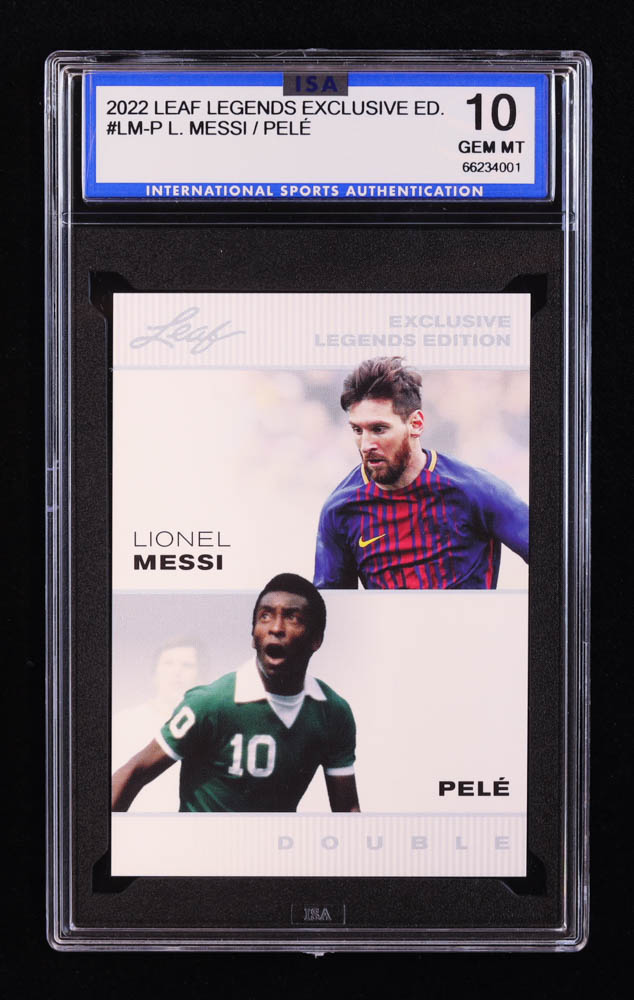 Lionel Messi / Pele 2022 Leaf Special Release Exclusive Legends Edition Double #LMP (ISA 10) at PristineAuction.com Lionel Messi / Pele 2022 Leaf Special Release Exclusive Legends Edition Double #LMP (ISA 10) at PristineAuction.com
