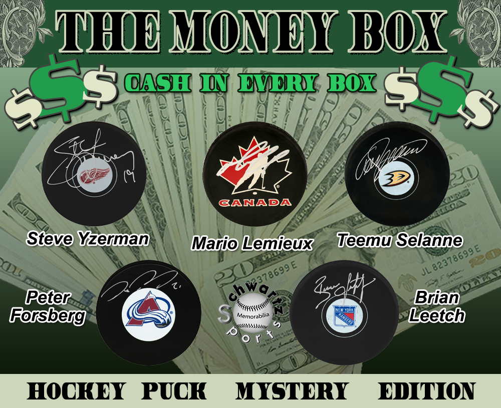$$ THE MONEY BOX $$ Hall of Famer Signed Hockey Puck Mystery Box - Series 2 (Limited to 125) - Schwartz Sports at PristineAuction.com $$ THE MONEY BOX $$ Hall of Famer Signed Hockey Puck Mystery Box - Series 2 (Limited to 125) - Schwartz Sports at PristineAuction.com