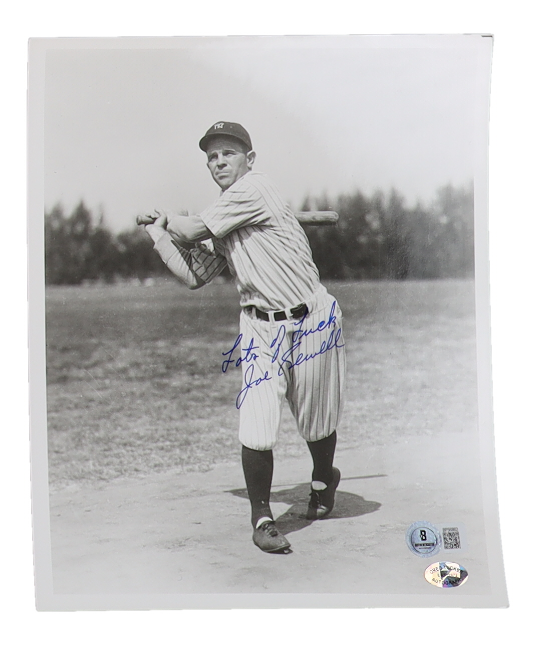 Joe Sewell Signed Yankees 8x10 Photo Inscribed "Llots of Luck" (Beckett) at PristineAuction.com Joe Sewell Signed Yankees 8x10 Photo Inscribed "Llots of Luck" (Beckett) at PristineAuction.com