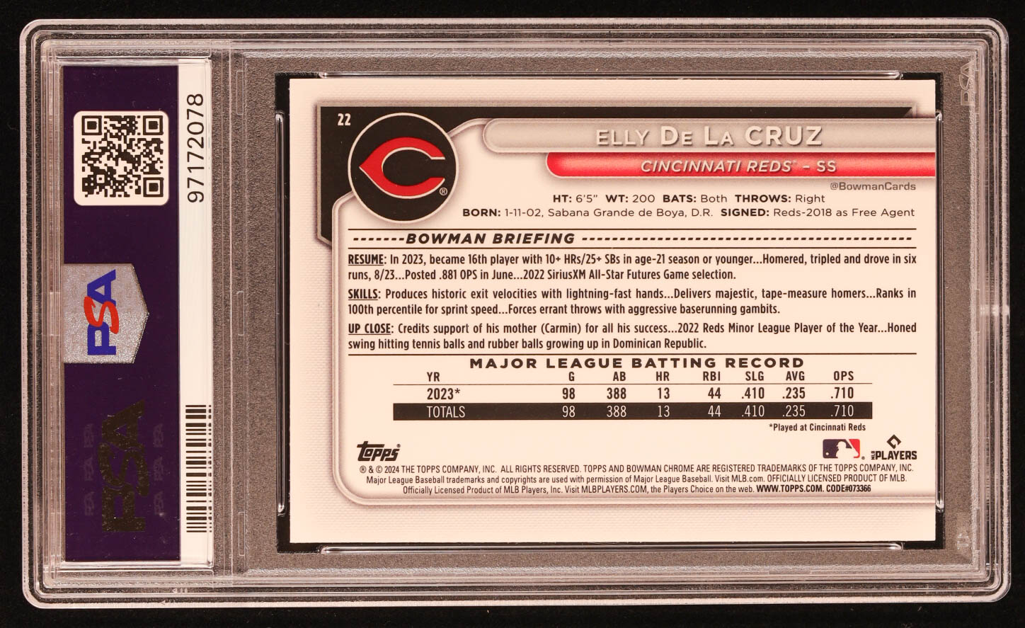 Elly De La Cruz 2024 Bowman Chrome Bowman Mega Box #22 RC (PSA 10) at PristineAuction.com Elly De La Cruz 2024 Bowman Chrome Bowman Mega Box #22 RC (PSA 10) at PristineAuction.com