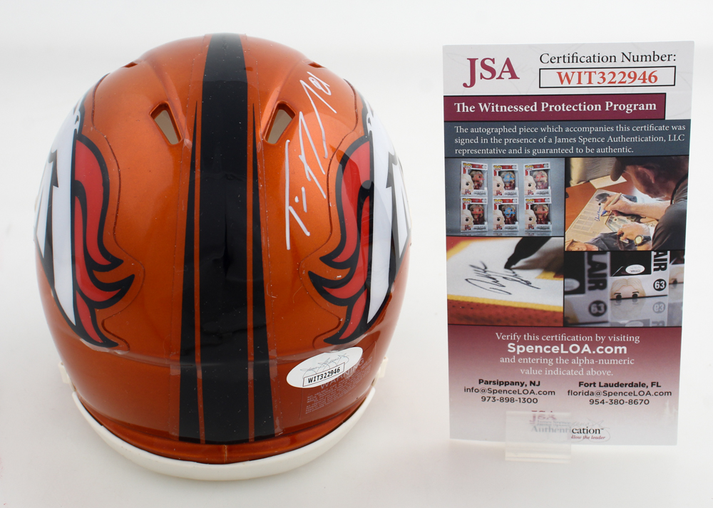 Tim Patrick Signed Broncos Flash Alternate Speed Mini Helmet (JSA) at PristineAuction.com Tim Patrick Signed Broncos Flash Alternate Speed Mini Helmet (JSA) at PristineAuction.com