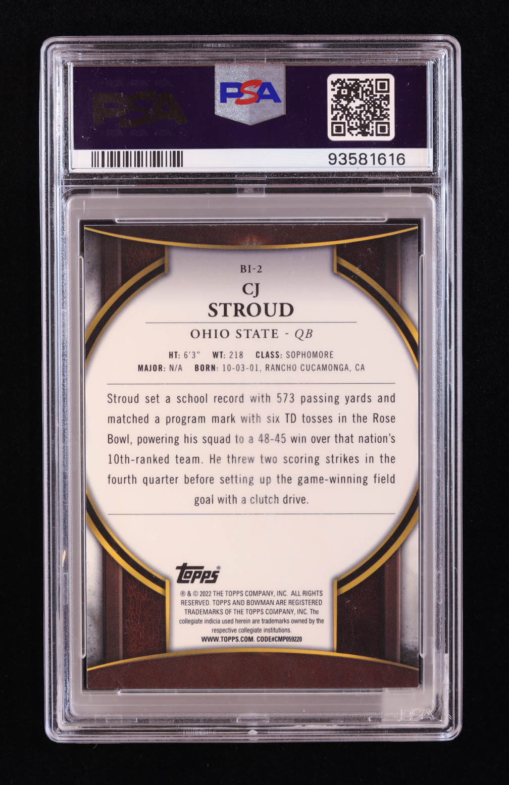 CJ Stroud 2022 Bowman Chrome University Bowman Invicta #BI2 RC (PSA 10) at PristineAuction.com CJ Stroud 2022 Bowman Chrome University Bowman Invicta #BI2 RC (PSA 10) at PristineAuction.com
