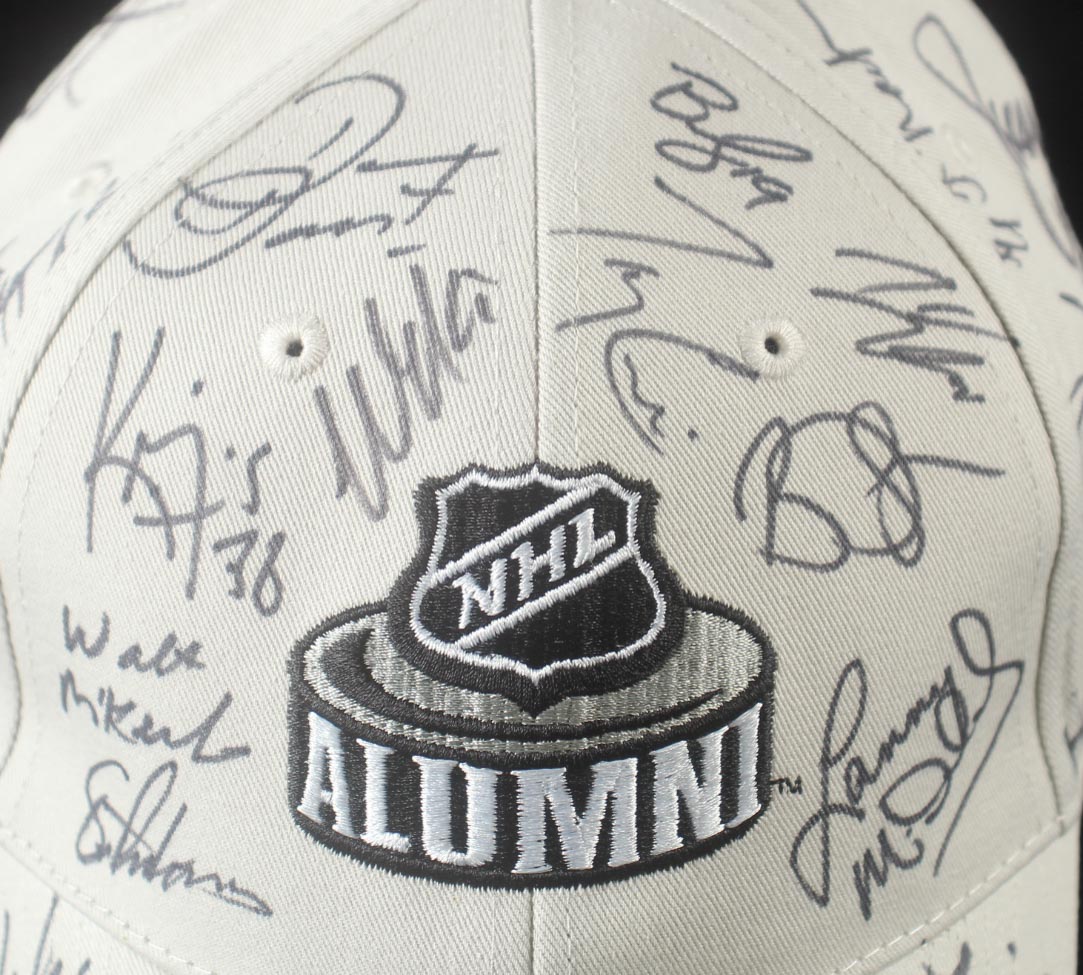 NHL "Hockey's Greatest" Alumni Hat Signed by (30) with Lanny McDonald, Bob Probert, Wendel Clark, Todd Harvey (Beckett) at PristineAuction.com NHL "Hockey's Greatest" Alumni Hat Signed by (30) with Lanny McDonald, Bob Probert, Wendel Clark, Todd Harvey (Beckett) at PristineAuction.com