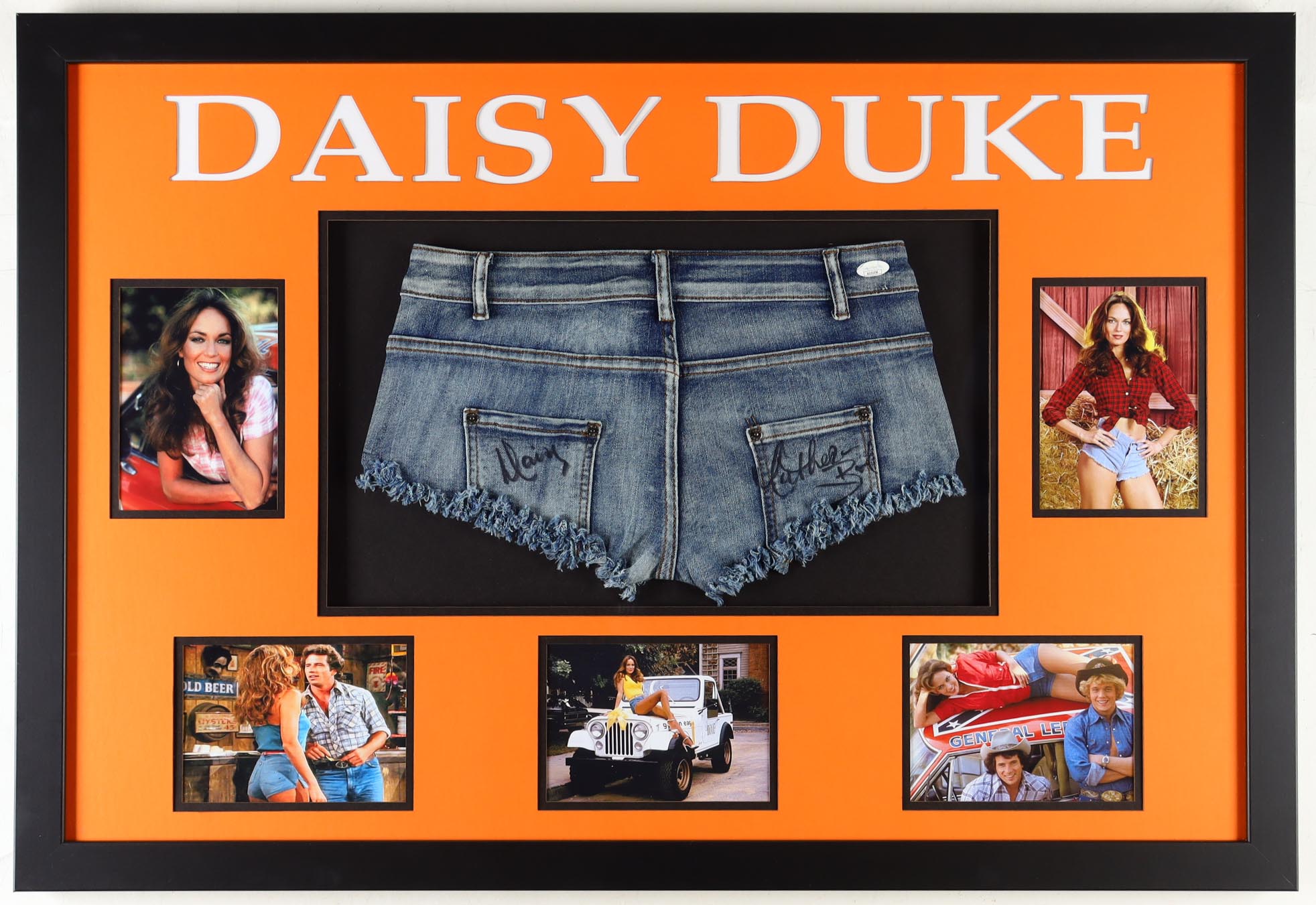 Catherine Bach Signed "Dukes of Hazzard" Custom Framed "Daisy Dukes" Display Inscribed "Daisy" (JSA) at PristineAuction.com Catherine Bach Signed "Dukes of Hazzard" Custom Framed "Daisy Dukes" Display Inscribed "Daisy" (JSA) at PristineAuction.com